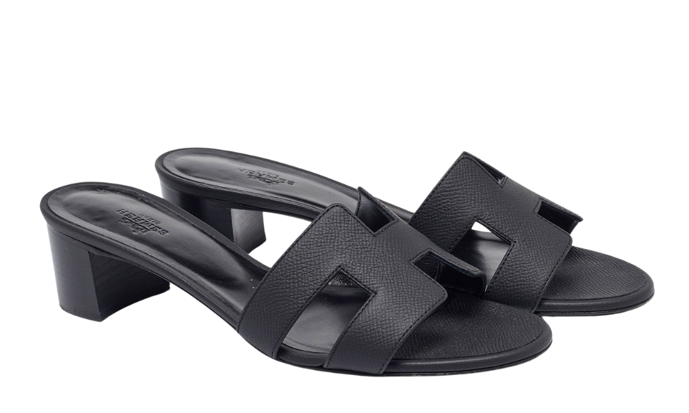 Hermès Leather Oasis Slide Sandals "Black"