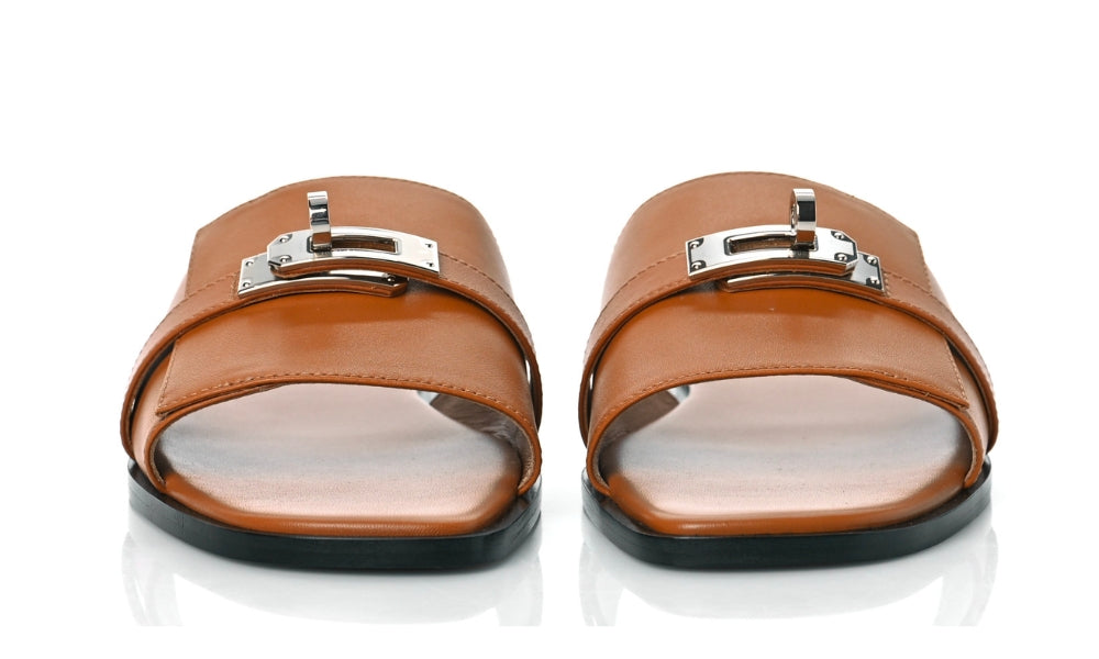 HERMES Calfskin Giulia Sandals Naturel 'Brown'