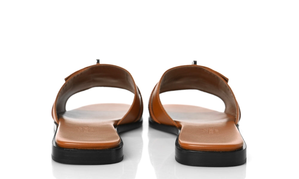 HERMES Calfskin Giulia Sandals Naturel 'Brown'