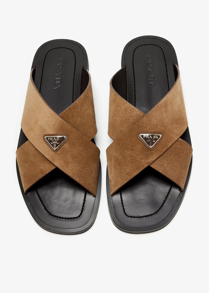 Prada suede crisscross slides tabaco