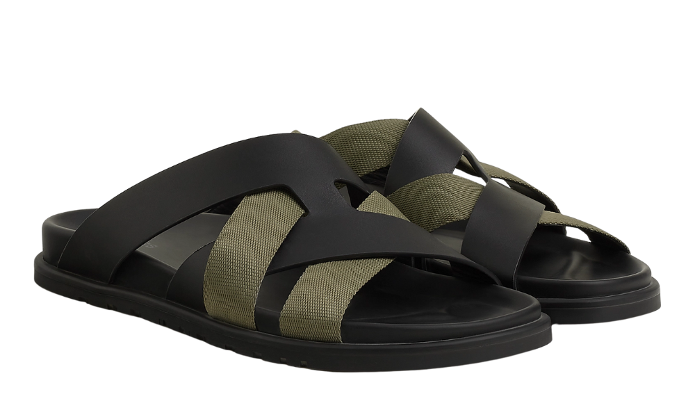 Hermes Kazimir Sandal "Black/Tundra Green"