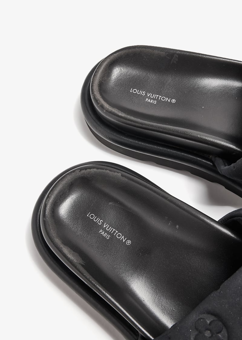 Louis Vuitton Black Monogram Nylon Velcro Flats Slides